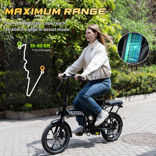 EVERCROSS EK5 Foldable Electric Bike, 16" Fat Tires, 250W Motor, 35–60 km Range