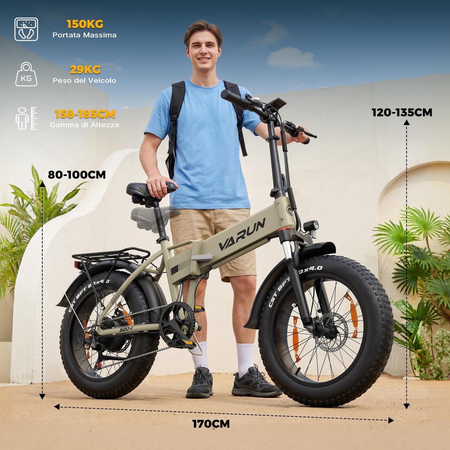 VARUN 20" Fat Tire Foldable Electric Bike, 48V 13Ah Battery, 60–120 km Range, 7-Speed