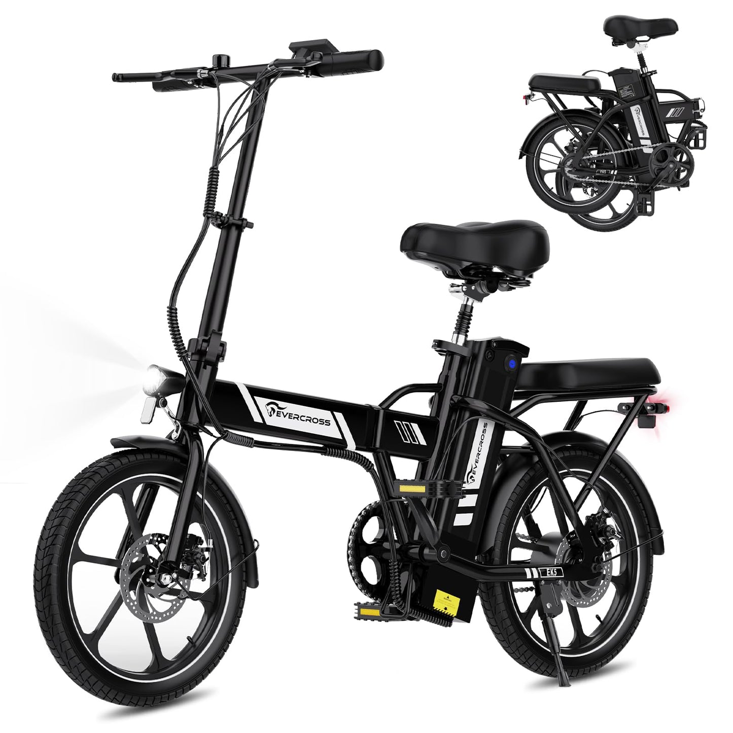 EVERCROSS EK5 Foldable Electric Bike, 16" Fat Tires, 250W Motor, 35–60 km Range