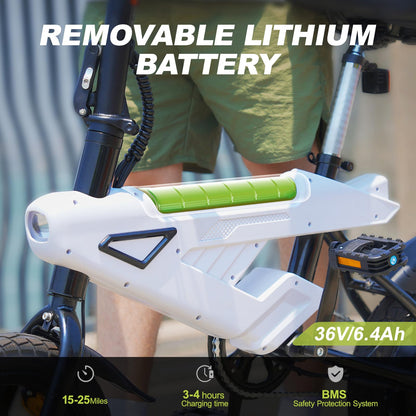 YOBACARID 14" Foldable Electric Bike, 250W Motor, 36V 6Ah Battery, 25–35 km Range