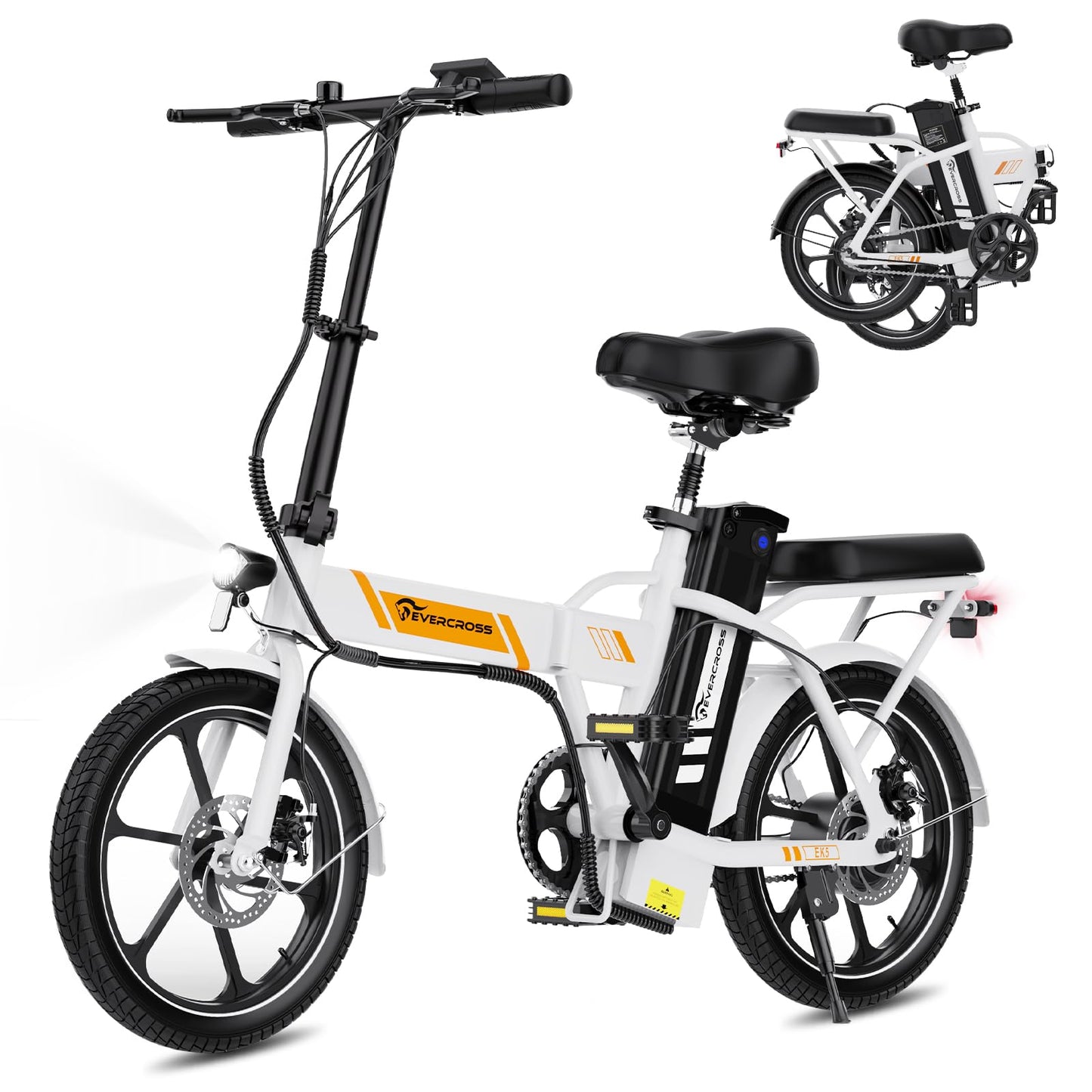 EVERCROSS EK5 Foldable Electric Bike, 16" Fat Tires, 250W Motor, 35–60 km Range
