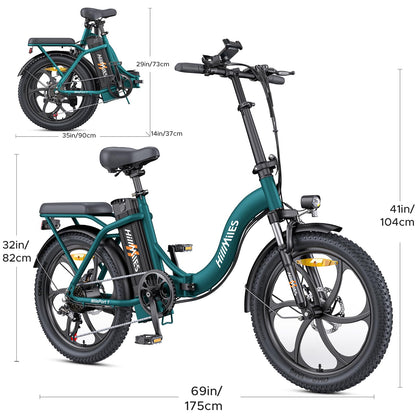 MilePort 1 Foldable Electric Bike, 250W Motor, 36V 13Ah Battery, 20" Fat Tires, 100 km Range