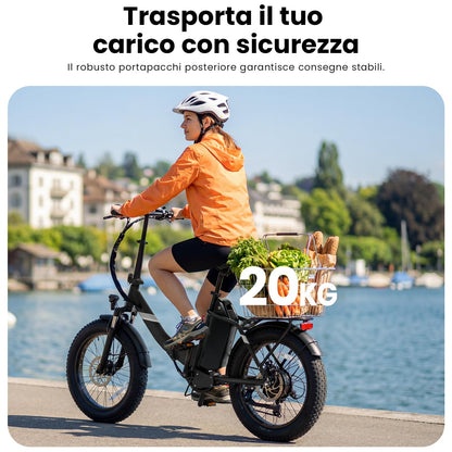 Touroll S3 20" Fat Tire Foldable Electric Bike, 65 km Range, 40 Nm Motor, Front Suspension