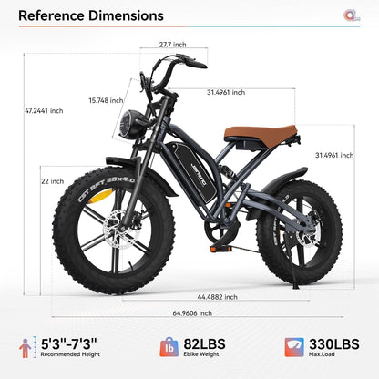JANSNO 20" Fat Tire Electric Bike, 48V 17Ah Removable Battery, 7-Speed, Disc Brakes