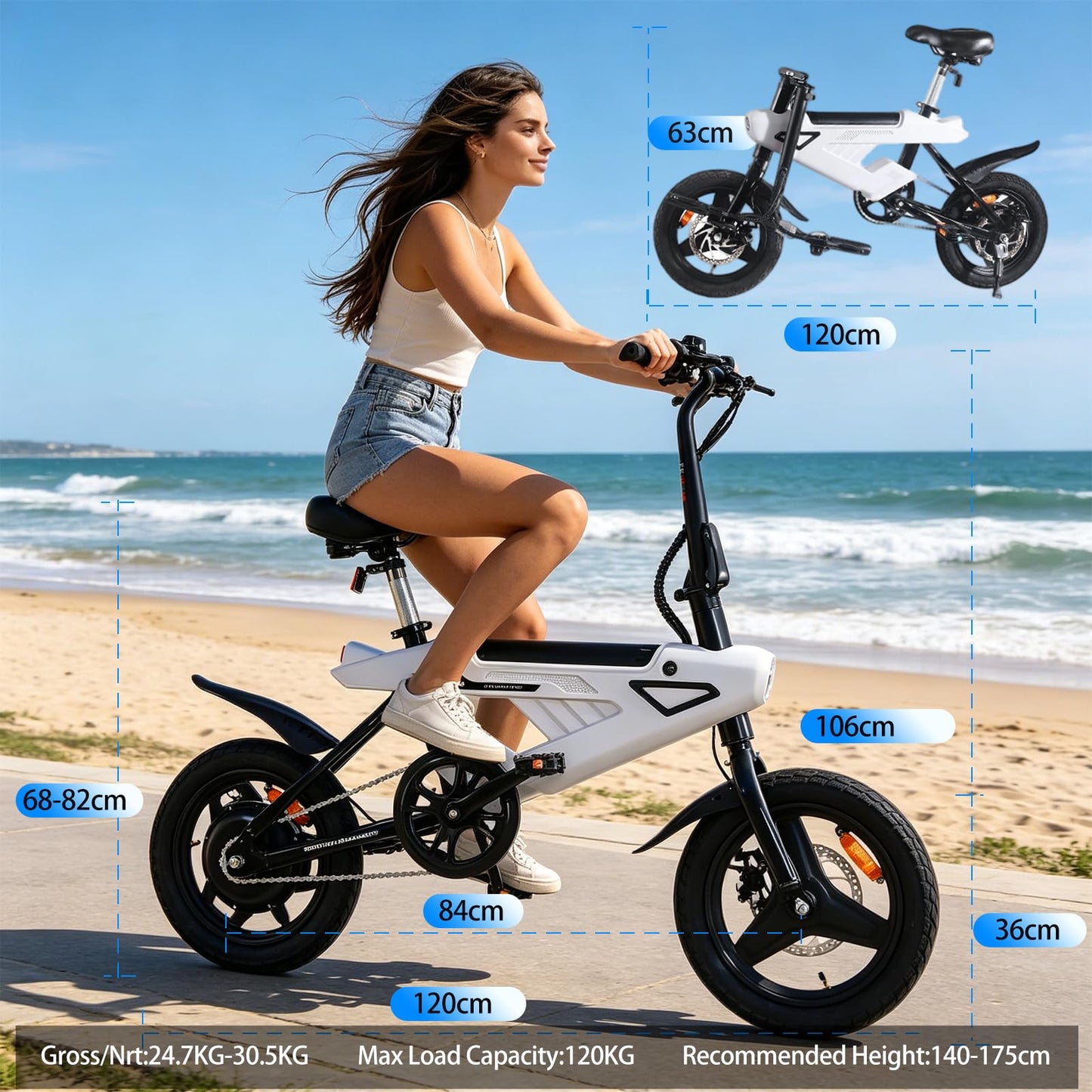 Tigoten AVDL Foldable Electric Bike, 36V 6.4Ah Battery, 14" Tires, Full Suspension