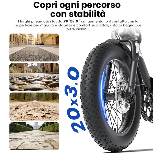 Touroll S3 20" Fat Tire Foldable Electric Bike, 65 km Range, 40 Nm Motor, Front Suspension