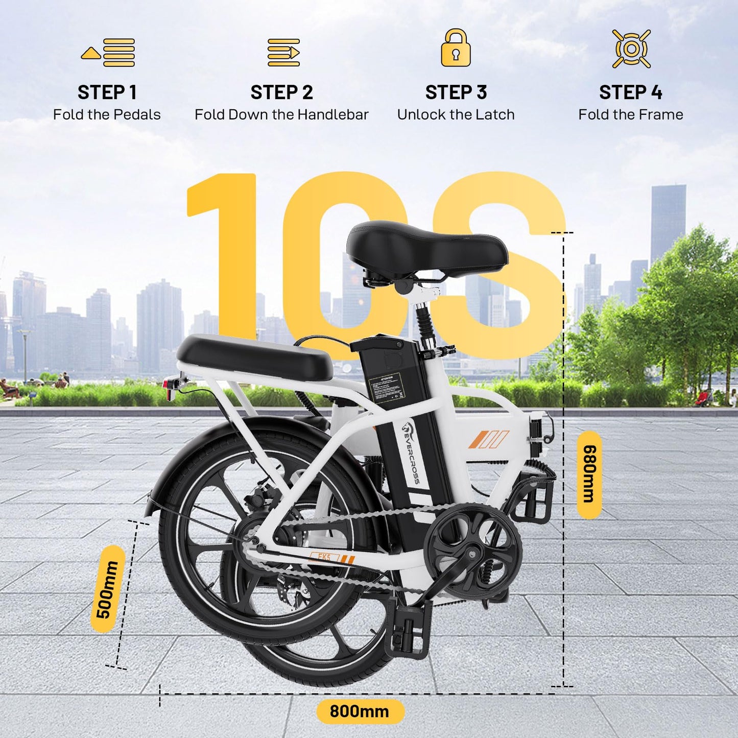 EVERCROSS EK5 Foldable Electric Bike, 16" Fat Tires, 250W Motor, 35–60 km Range