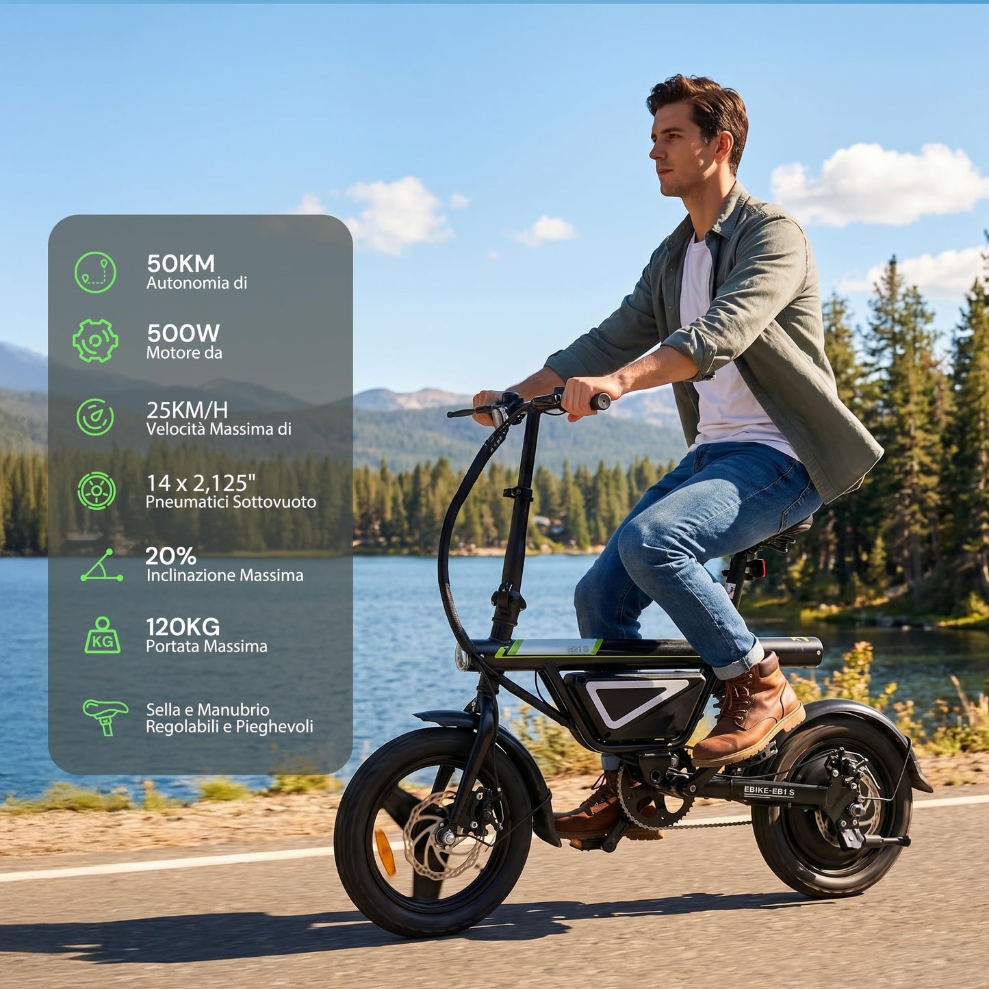 Finbike 14" Foldable Electric Bike, 432Wh Battery, 250W Motor, 30–50 km Range