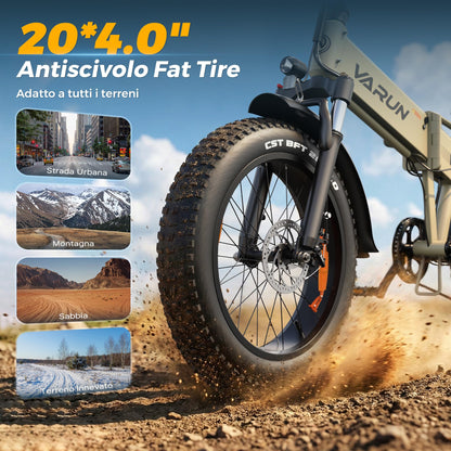 VARUN 20" Fat Tire Foldable Electric Bike, 48V 13Ah Battery, 60–120 km Range, 7-Speed