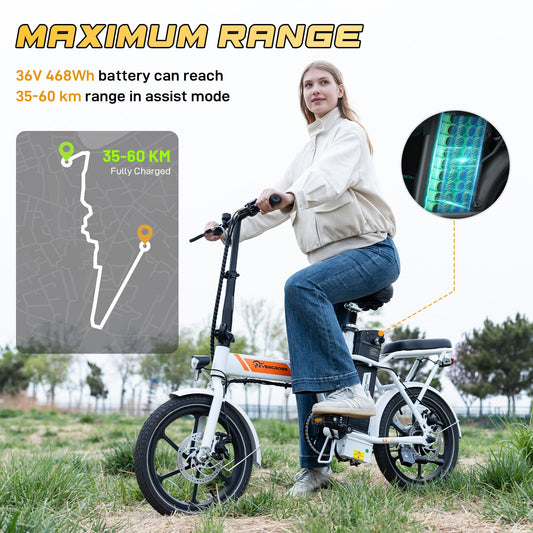 EVERCROSS EK5 Foldable Electric Bike, 16" Fat Tires, 250W Motor, 35–60 km Range