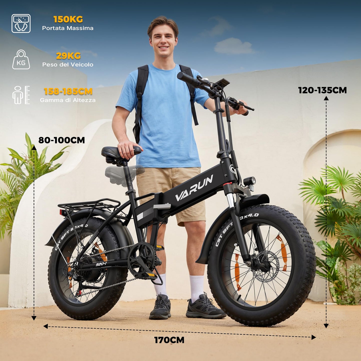 VARUN 20" Fat Tire Foldable Electric Bike, 48V 13Ah Battery, 60–120 km Range, 7-Speed