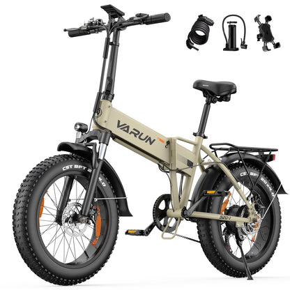 VARUN 20" Fat Tire Foldable Electric Bike, 48V 13Ah Battery, 60–120 km Range, 7-Speed