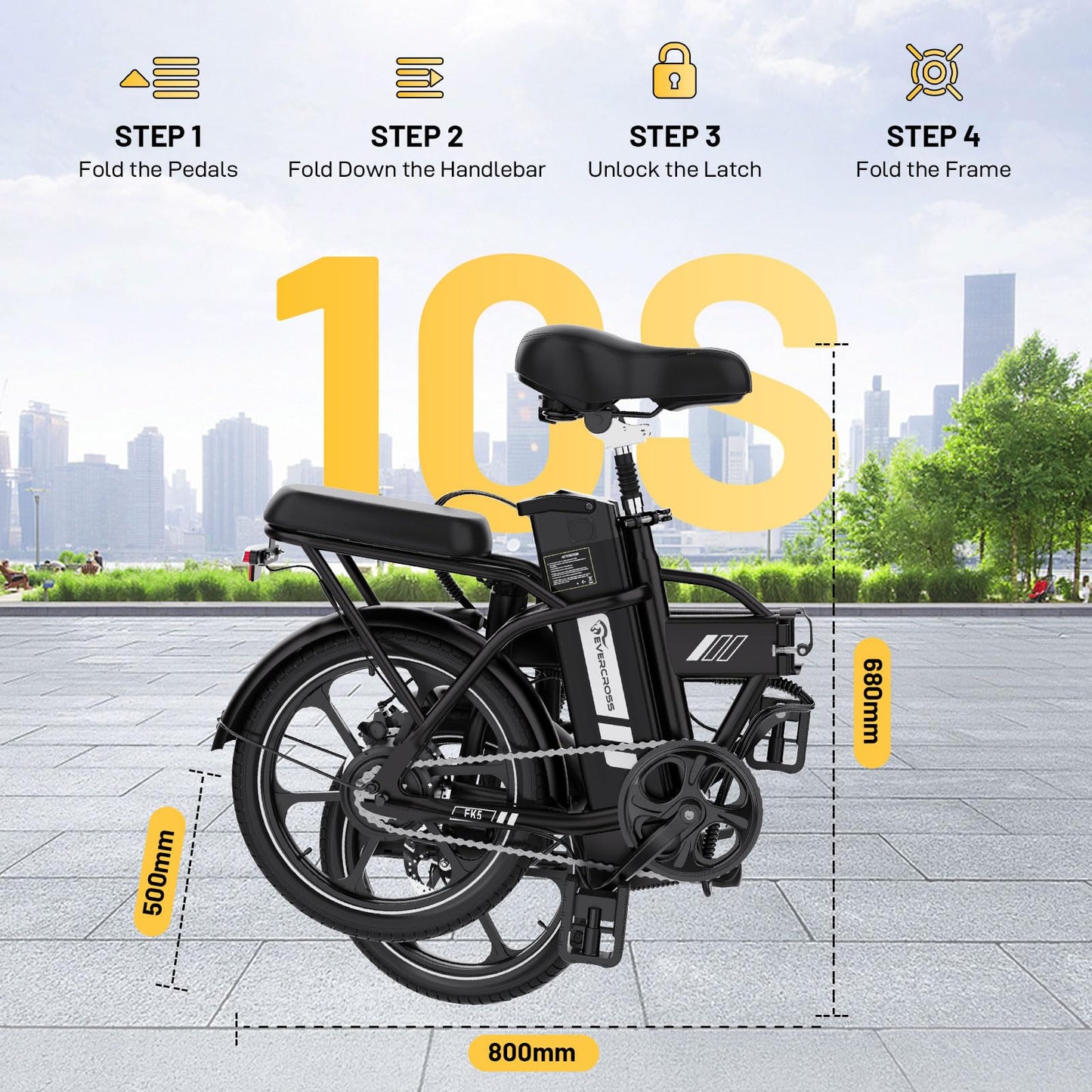 EVERCROSS EK5 Foldable Electric Bike, 16" Fat Tires, 250W Motor, 35–60 km Range