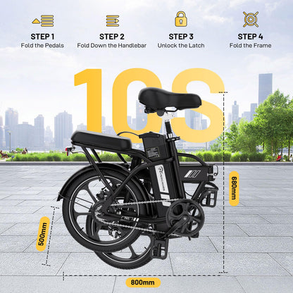 EVERCROSS EK5 Foldable Electric Bike, 16" Fat Tires, 250W Motor, 35–60 km Range