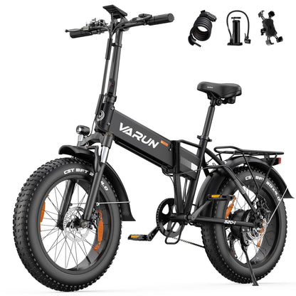 VARUN 20" Fat Tire Foldable Electric Bike, 48V 13Ah Battery, 60–120 km Range, 7-Speed