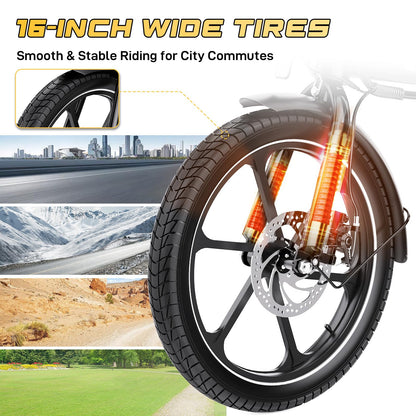 EVERCROSS EK5 Foldable Electric Bike, 16" Fat Tires, 250W Motor, 35–60 km Range