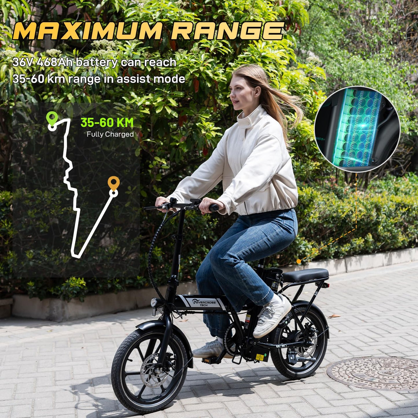 EVERCROSS EK5 Foldable Electric Bike, 16" Fat Tires, 250W Motor, 35–60 km Range