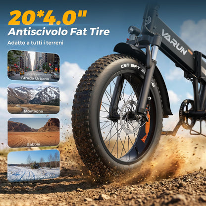 VARUN 20" Fat Tire Foldable Electric Bike, 48V 13Ah Battery, 60–120 km Range, 7-Speed