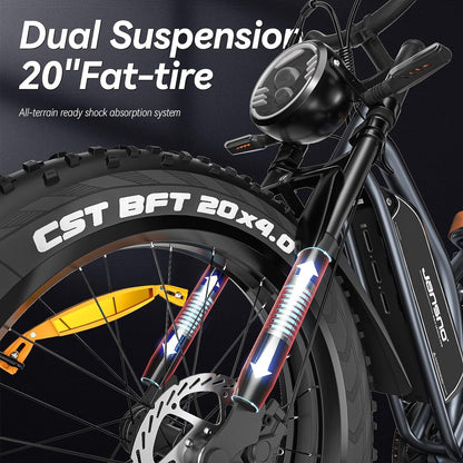 JANSNO 20" Fat Tire Electric Bike, 48V 17Ah Removable Battery, 7-Speed, Disc Brakes