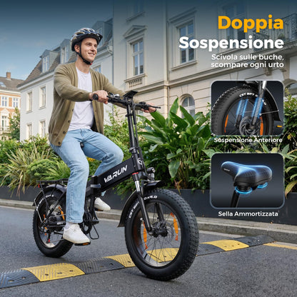 VARUN 20" Fat Tire Foldable Electric Bike, 48V 13Ah Battery, 60–120 km Range, 7-Speed