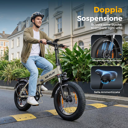 VARUN 20" Fat Tire Foldable Electric Bike, 48V 13Ah Battery, 60–120 km Range, 7-Speed